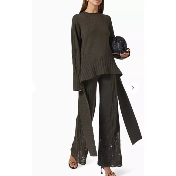 DION LEE Distressed Cashmere-blend Sweater in Shadow Green (Size US 8)